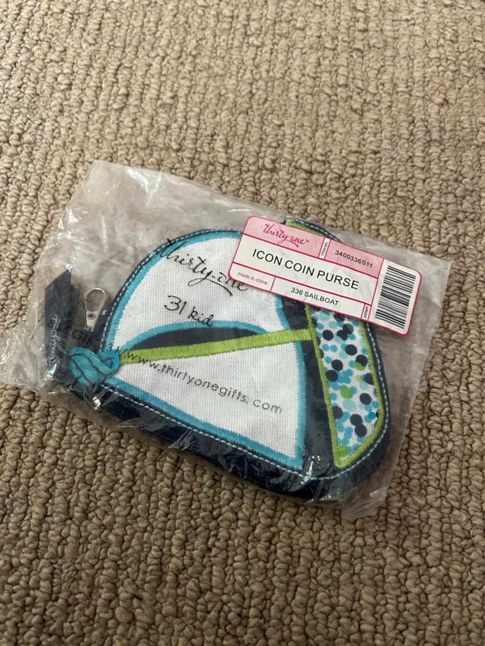 thirty-one Teal, White & Lime Sailboat Icon Coin Purse